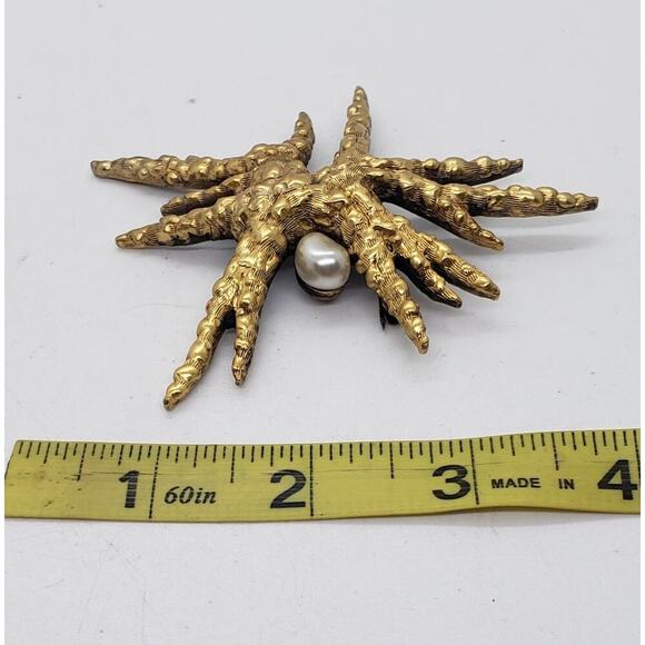 Vintage Tortolani Starfish Brooch Pin Gold Tone Textured Faux Pearl Sea Life 3in - Picture 5 of 8